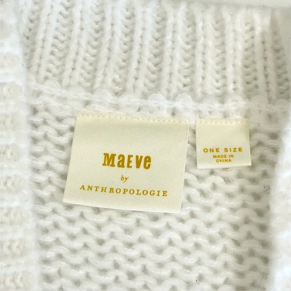 Anthropologie Maeve Susannah 3D Flower Cardigan Open Front Knit Sweater White OS